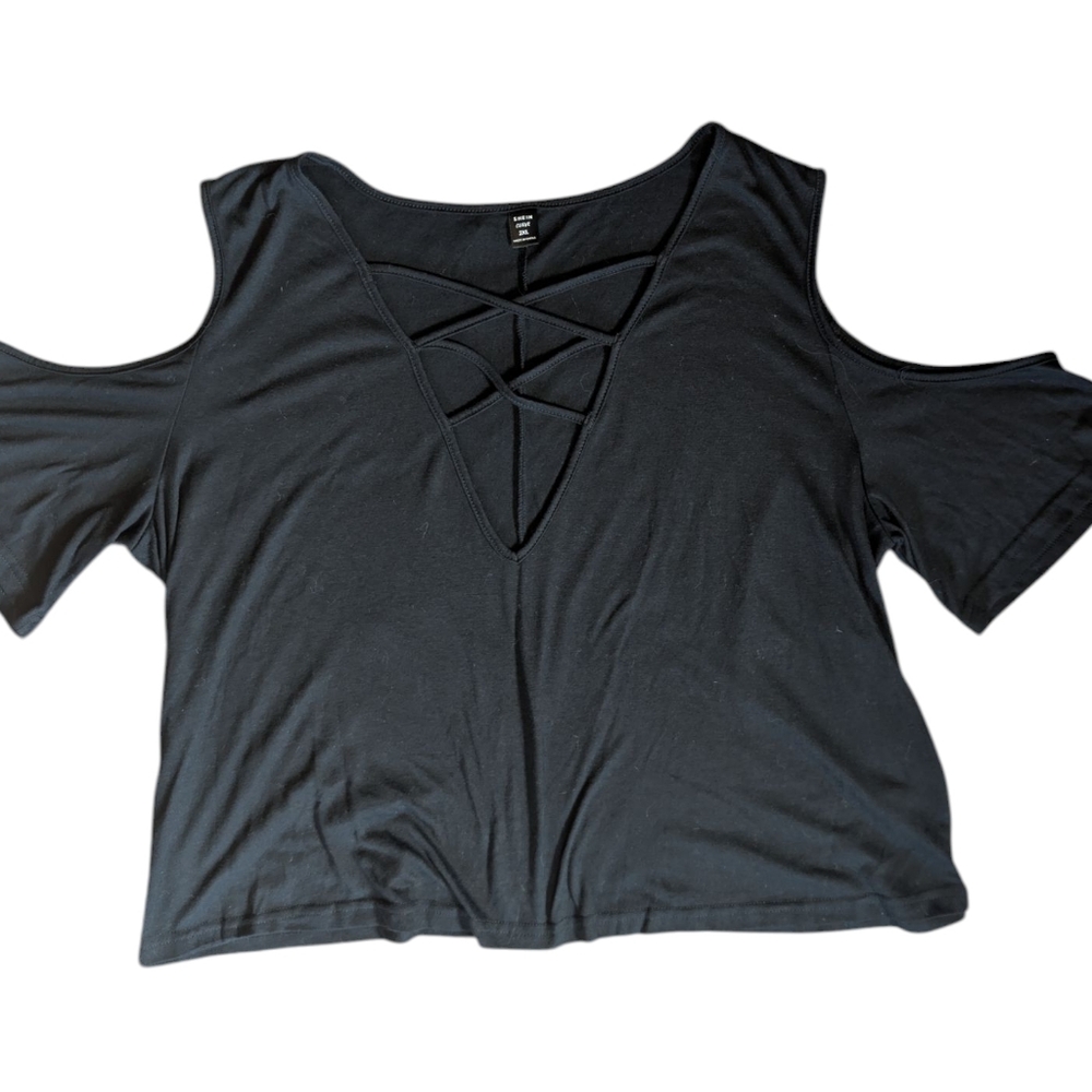 Black Cold Shoulder Top Womens 2XL Grunge Goth